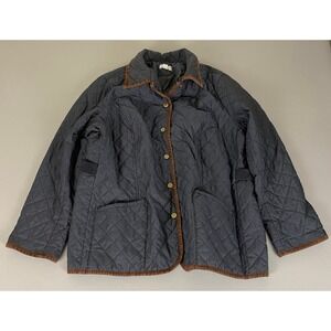 Joans Rivers Quilted Jacket Coat Women's Plus Size 1X Button Up Brown Trim